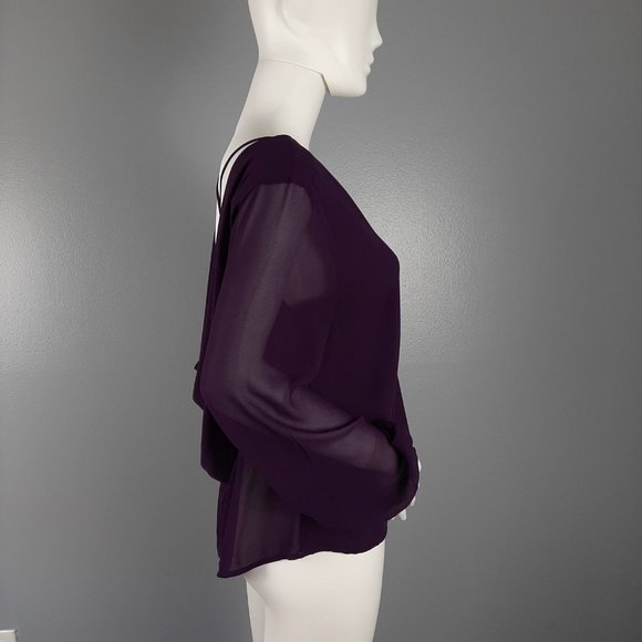 Tobi Womens Sheer Blouse Size Medium Purple Strappy Open Back V-Neck Long Sleeve - Picture 3 of 7